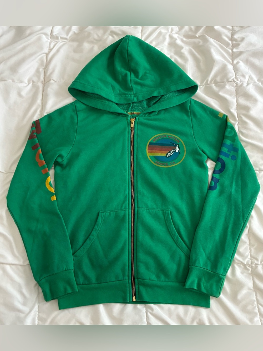 Kid's Aviator Nation Venice Zip Hoodie in Kelly Green Size 14